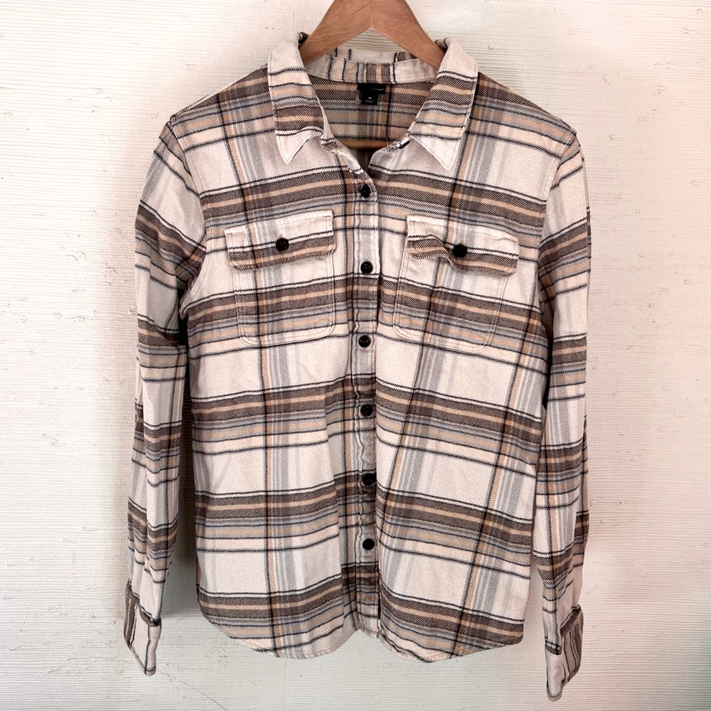 Patagonia Flannel Shirt - Cream and Brown, Women’s Size Medium